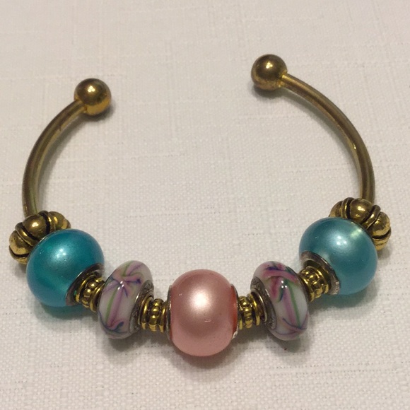 Unk Jewelry - Glass Bead Adjustable Open Cuff Bracelet
